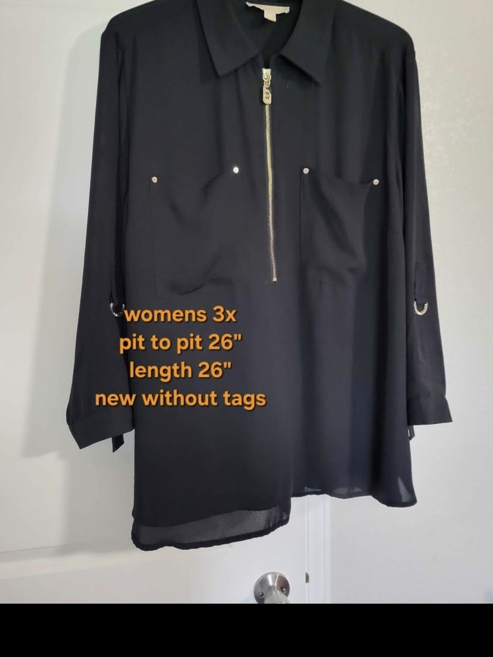 Black Zip-Pocket Tunic Blouse